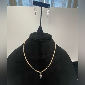 Silver and Stone Navajo Native American Necklace with Crushed Turquoise Arrow.